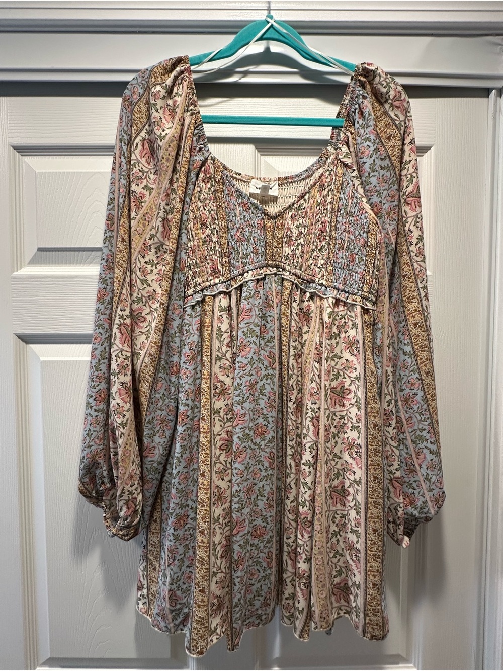 Boho Floral Peasant dress in Cream, Blush & Sage NWOT